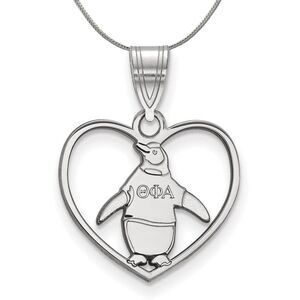 Sterling Silver Theta Phi Alpha Heart Pendant Necklace - 24 Inch